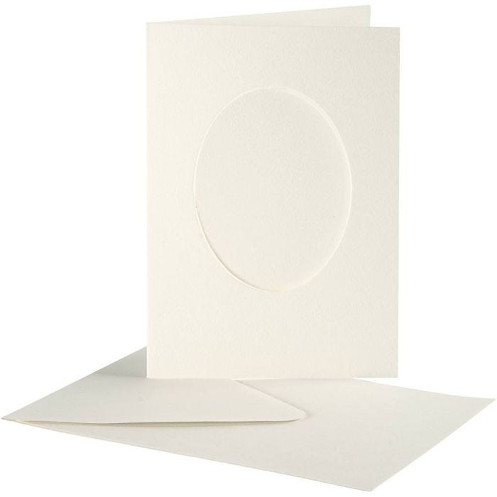 Passepartout-Karten mit Kuvert, oval, Kartengröße 10,5x15 cm, Umschlaggröße 11,5x16,5 cm, Naturweiß, 10 Set/ 1 Pck