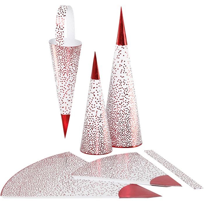 Spitztüten, H 18+28 cm, 120 g, Rot, Weiß, 3Stk/ 1 Pck