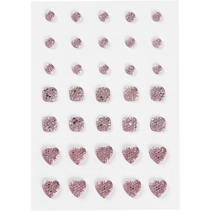 Strasssteine, rund, quadratisch, herzförmig, Größe 6+8+10 mm, Rosa, 35 Stk/ 1 Pck