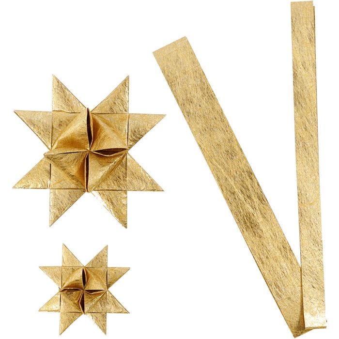 Papierstreifen für Flechtsterne, L 44+78 cm, D 6,5+11,5 cm, B 15+25 mm, Gold, 32Streifen/ 1 Pck
