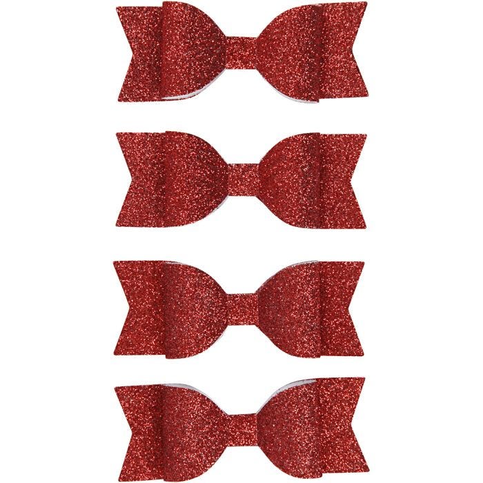 Papier-Schleifen, Größe 31x85 mm, Rot mit Glitter, 4Stk/ 1 Pck