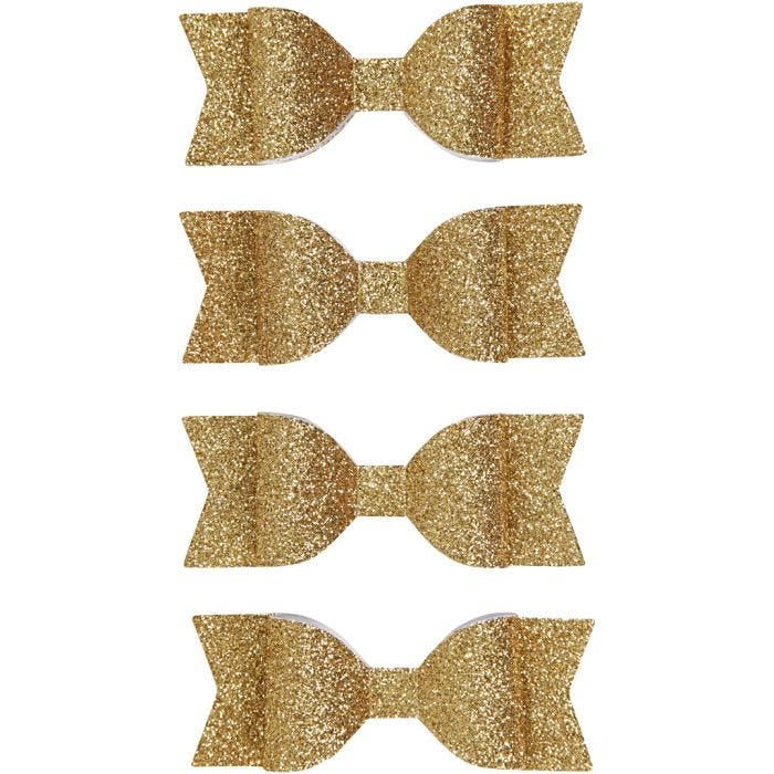 Papier-Schleifen, Größe 31x85 mm, Gold mit Glitter, 4 Stk/ 1 Pck