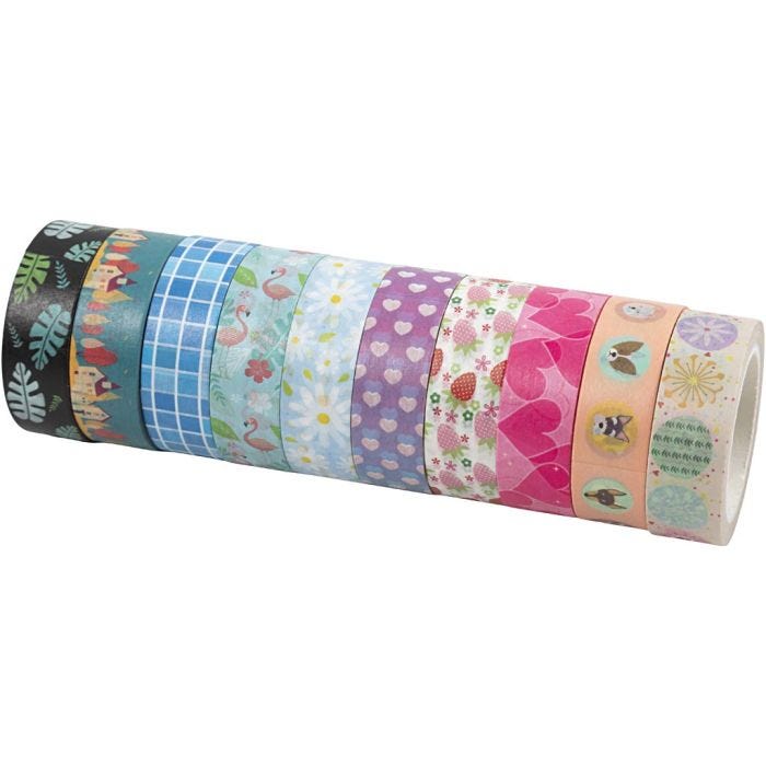 Washi Tape - Sortiment, B 15 mm, 10x10m/ 1 Pck