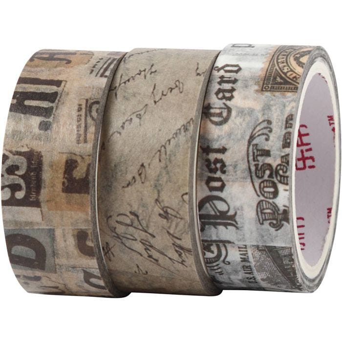 Washi Tape, Briefpost, L 5 M, B 15 mm, 3 Rolle/ 1 Pck
