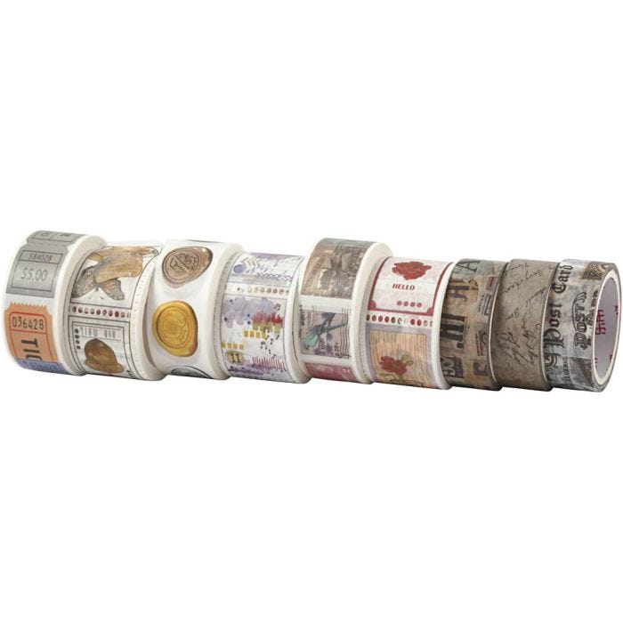 Washi Tape, L 3+5 M, B 15+25 mm, 9 Rolle/ 1 Pck