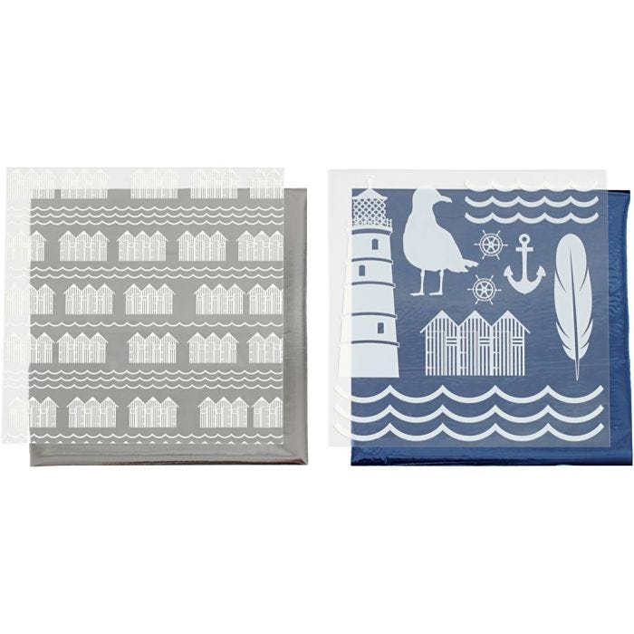 Dekofolie mit Transferblatt, Leuchttürme, Blatt 15x15 cm, Blau, Silber, 2x2Bl./ 1 Pck