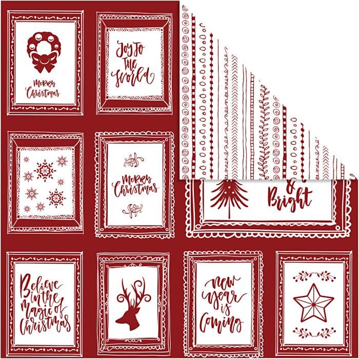 Design-Papier, Rahmen mit Text &amp; Kritzeleien, Blatt 30,5x30,5 cm, 180 g, 5Bl./ 1 Pck