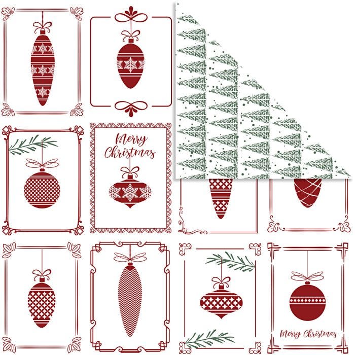 Design-Papier, Christbaumkugeln und Weihnachtsbäume, Blatt 30,5x30,5 cm, 180 g, 5Bl./ 1 Pck