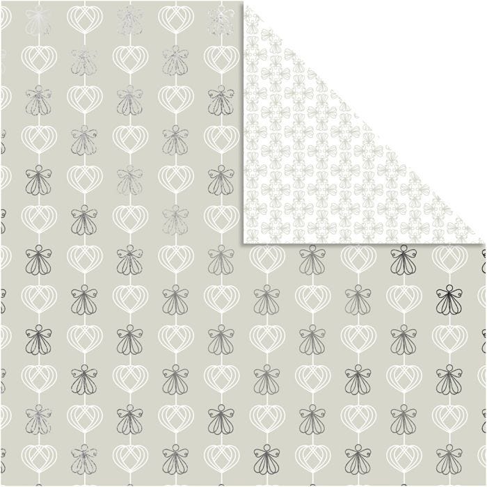 Design-Papier, Engel &amp; Herzen, Blatt 30,5x30,5 cm, 180 g, Silber, 3Bl./ 1 Pck