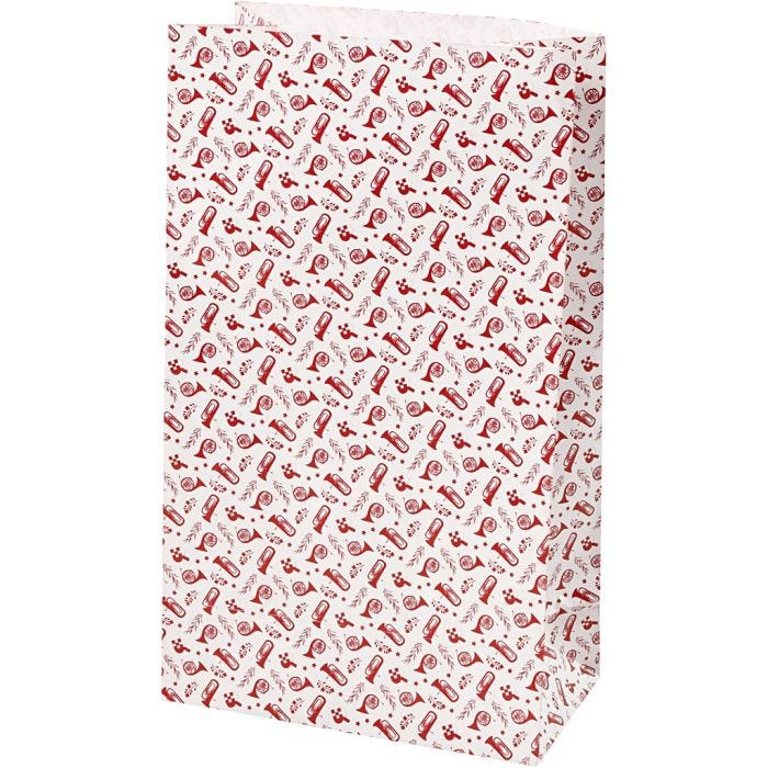 Papiertüten, Trompete, H 21 cm, Größe 6x12 cm, 80 g, Rot, Weiß, 8Stk/ 1 Pck