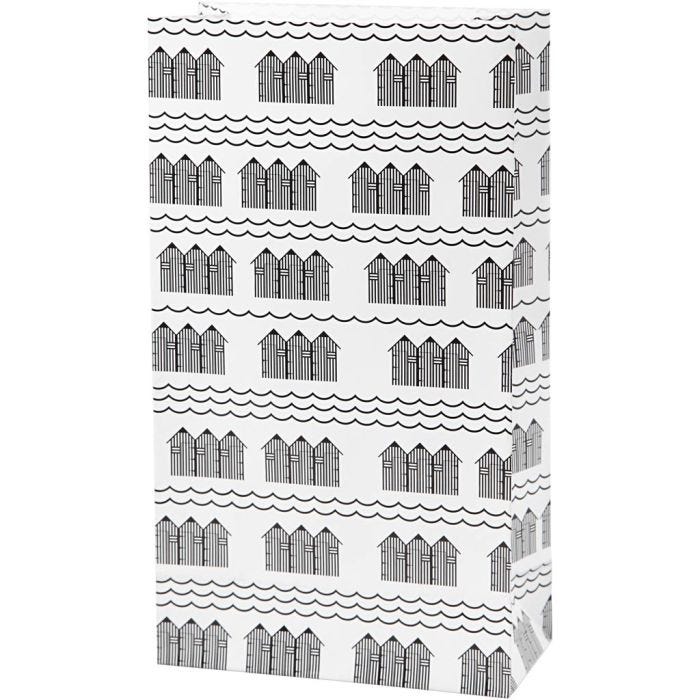 Papiertüten, H 21 cm, Größe 6x12 cm, 80 g, Schwarz, Weiß, 10Stk/ 1 Pck