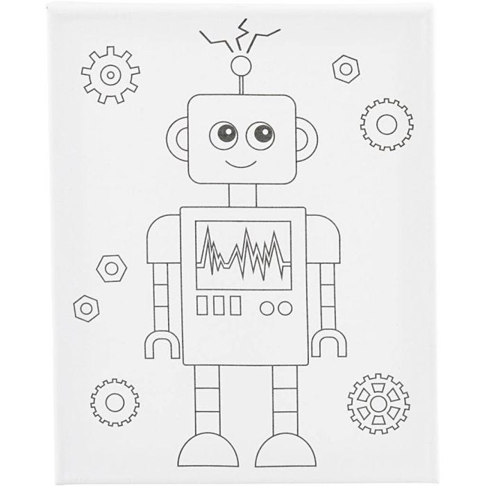 Mal-Leinwand mit Aufdruck, Roboter, T 1,6 cm, Größe 24x30 cm, 360 g, 1 Stk