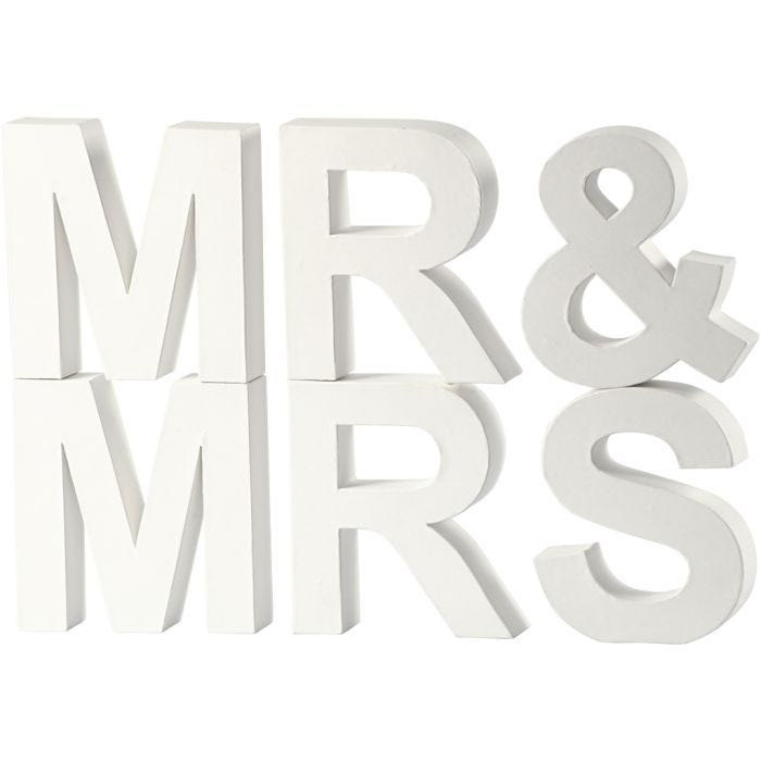Buchstaben, MR &amp; MRS, H 17,5 cm, T 4,5 cm, Weiß, 1 Set