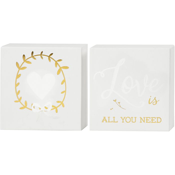 Leinwand - bedruckt mitt Goldmotiven, H 10,16 cm, T 2,54 cm, B 10,16 cm, Weiß, 2 Stk/ 1 Pck