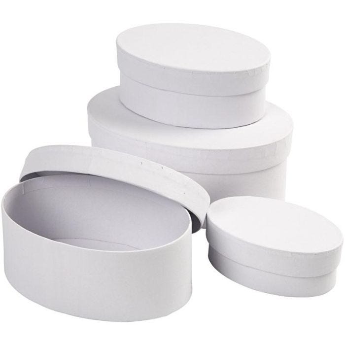 Schachteln Oval, H 4+5+6+7 cm, L 10+12+14+16 cm, Weiß, 4Stk/ 1 Set