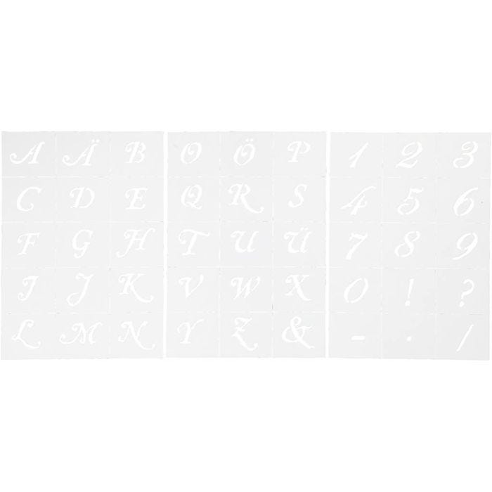 Schablone, Buchstaben &amp; Zahlen, H 20-30 mm, A5, Blatt 148x210 mm, 3 Bl./ 1 Pck