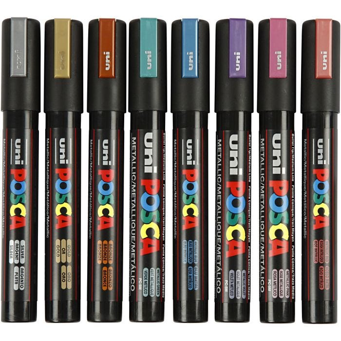 Posca Marker , Nr. PC-5M, Strichstärke 2,5 mm, Medium, Metallic-Farben, 8 Stk/ 1 Pck