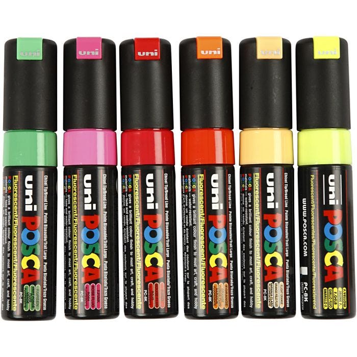 Posca Marker , Nr. PC-8K, Strichstärke 8 mm, breit, Sortierte Farben, 6 Stk/ 1 Pck