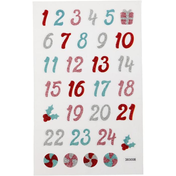 Glitzer-Sticker, Advent-Zahlen, Blatt 10x16 cm, 1 Bl.