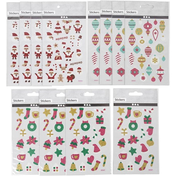 Glitzer-Sticker, Blatt 10x16 cm, 12 Bl./ 1 Pck