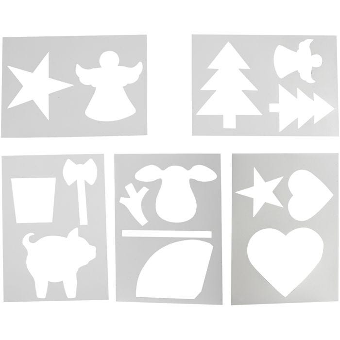 Schablonen mit Weihnachtsmotiven, A4, Blatt 210x297 mm, Weiß, 5Bl. sort./ 1 Pck