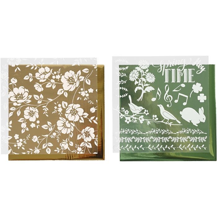 Dekofolie mit Transferblatt, Blumen, Blatt 15x15 cm, Gold, Grün, 2x2 Bl./ 1 Pck