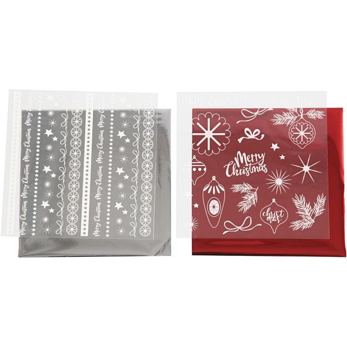Dekofolie mit Transferblatt, Magische Weihnachten, Blatt 15x15 cm, Rot, Silber, 2x2 Bl./ 1 Pck