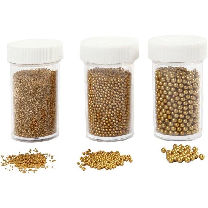 Mini Beads - Sortiment, Größe 0,6-0,8+1,5-2+3 mm, Gold, 3x45 g/ 1 Pck
