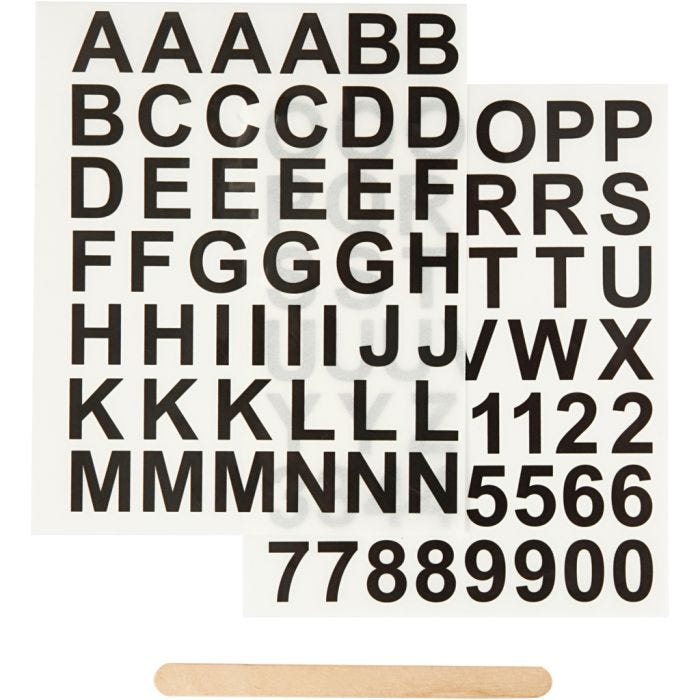 Rub-on Stickers, Buchstaben &amp; Zahlen, H 17 mm, B 17 mm, Blatt 12,2x15,3 cm, Schwarz, 1 Pck
