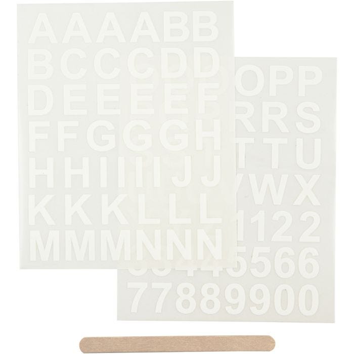 Rub-on Stickers, Buchstaben &amp; Zahlen, H 17 mm, B 17 mm, Blatt 12,2x15,3 cm, Weiß, 1 Pck