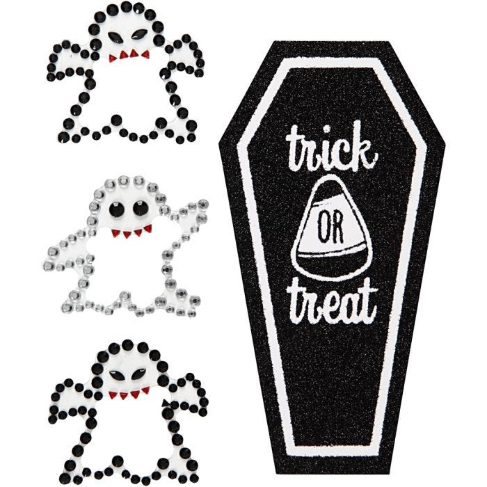 Strassstein-Sticker, Geister und Sarg, Blatt 14x17 cm, 1 Bl.