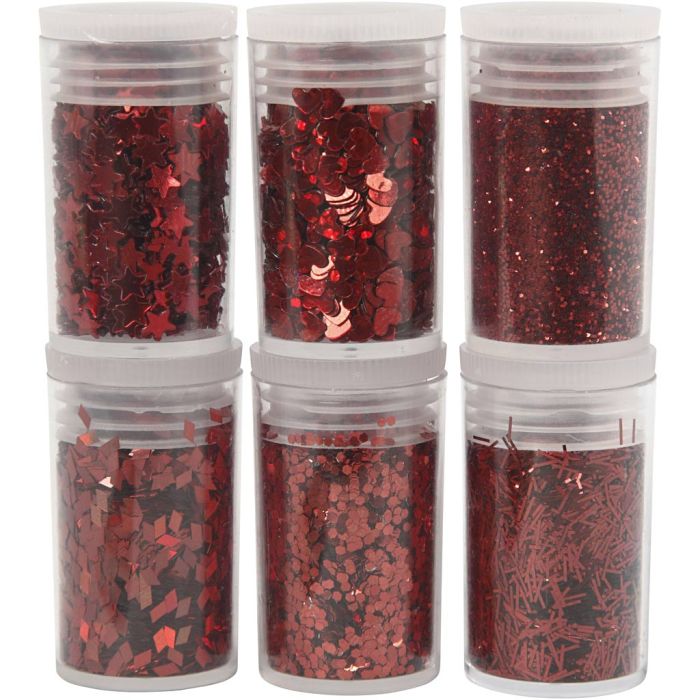 Biologisch abbaubarer Sparkles & Pailletten, Rot, 6x7 ml/ 1 Pck