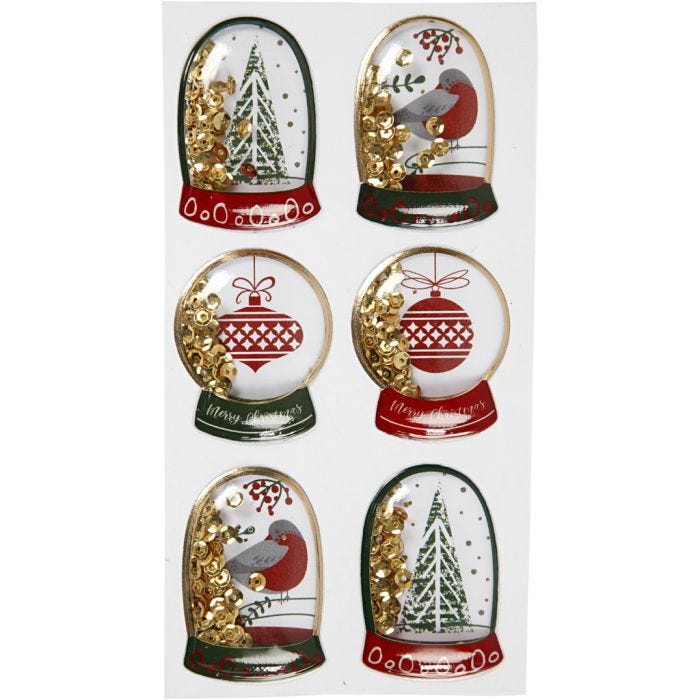 Schüttel-Sticker, Vögel, Baum, Christbaumkugel, Größe 49x32+45x36 mm, Gold, 6 Stk/ 1 Pck