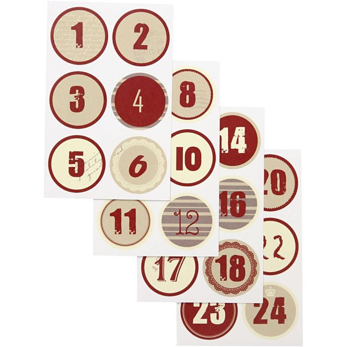 Sticker Kalenderzahlen, D 4 cm, Blatt 9x14 cm, 4 Bl. sort./ 1 Pck