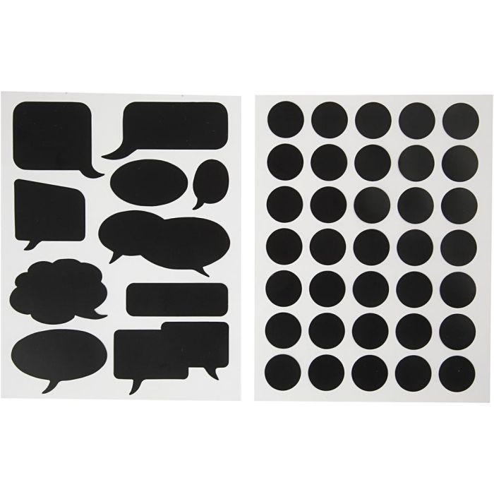 Tafel-Sticker, Kreise und Sprechblasen, Blatt 14x18 cm, Schwarz, 2 Bl. sort./ 1 Pck