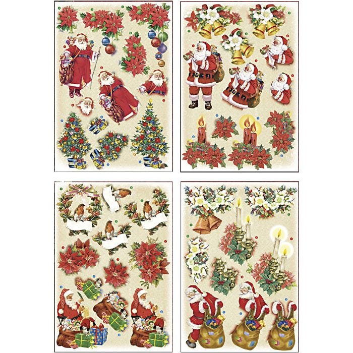 3D-Découpage-Motive, Nikolaus und Weihnachtssterne, Blatt 21x30 cm, 4 Bl./ 1 Pck