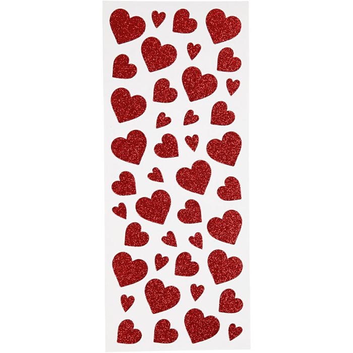 Sticker mit Glitter, Herzen, Blatt 10x24 cm, Rot, 2 Bl./ 1 Pck