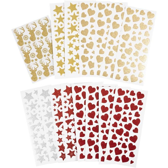 Sticker mit Glitter, Blatt 10x24+12x18,5 cm, 8 Bl./ 1 Pck