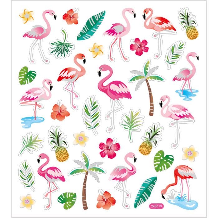Sticker, Flamingo, Blatt 15x16,5 cm, 1 Bl.