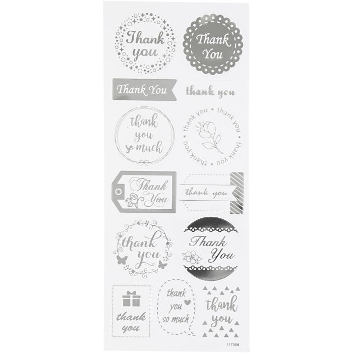 Sticker mit Sternen, Thank you, Blatt 10x24 cm, Silber, 1 Bl.