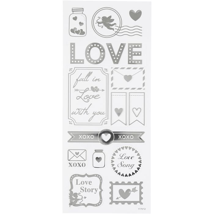 Sticker mit Sternen, Love, Blatt 10x24 cm, Silber, 1 Bl.