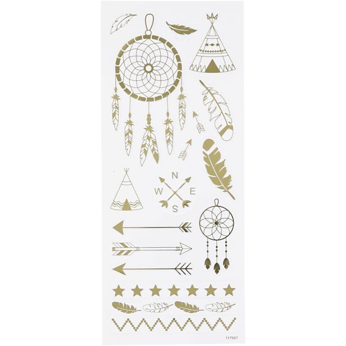 Sticker 'Thank you', Indianer-Motive, Blatt 10x24 cm, Gold, 1 Bl.