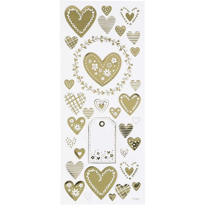 Sticker 'Thank you', Herzen, Blatt 10x24 cm, Gold, 1 Bl.