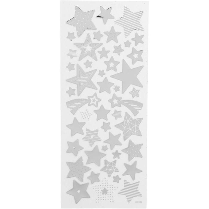 Sticker mit Sternen, Sterne, Blatt 10x24 cm, Silber, 1 Bl.
