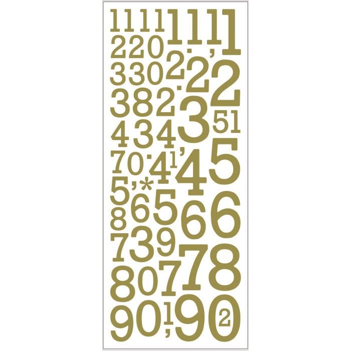 Sticker mit Glitter, Zahlen, Blatt 10x24 cm, Gold, 2 Bl./ 1 Pck