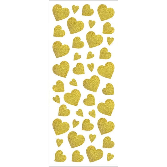 Sticker mit Glitter, Herzen, Blatt 10x24 cm, Gold, 2 Bl./ 1 Pck