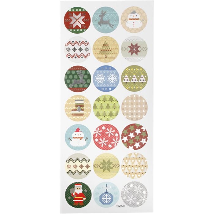 Sticker mit Weihnachtsmotiven, Weihnachtliche Stickerei, Blatt 10x23 cm, 1 Bl.