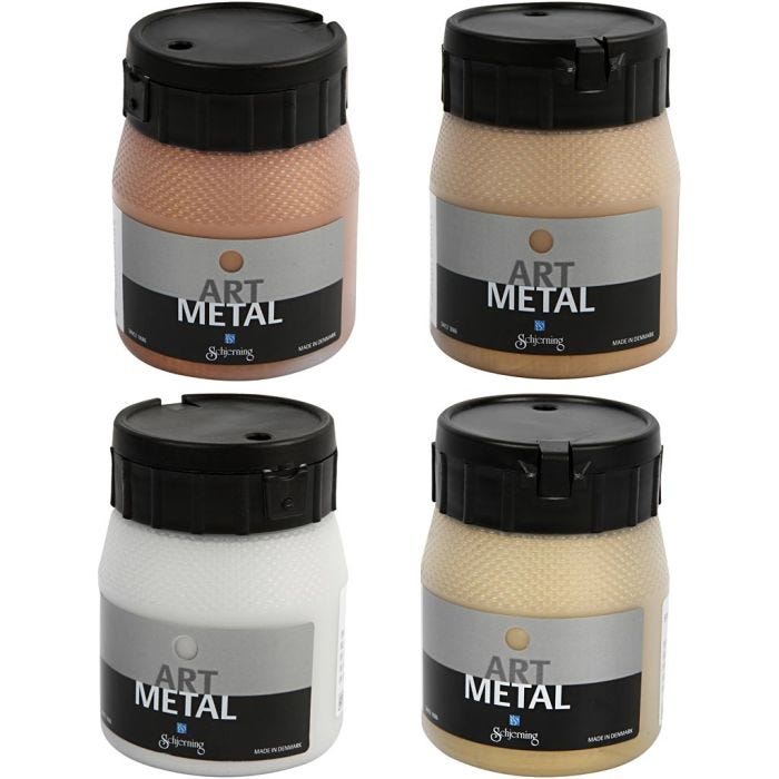Art Metal Farbe, Nr. 5190, 5102, 5104, 5110, Kupfer, Hellgold, Mittelgold, Silber, 4x250 ml/ 1 Pck