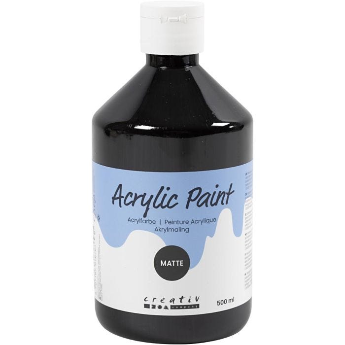 Acrylfarbe Matt, Schwarz, 500ml/ 1 Fl.