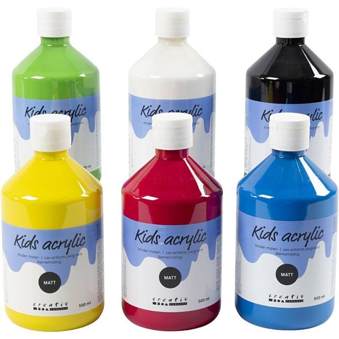 Acrylfarbe Matt, Primärfarben, 6x500 ml/ 1 Pck